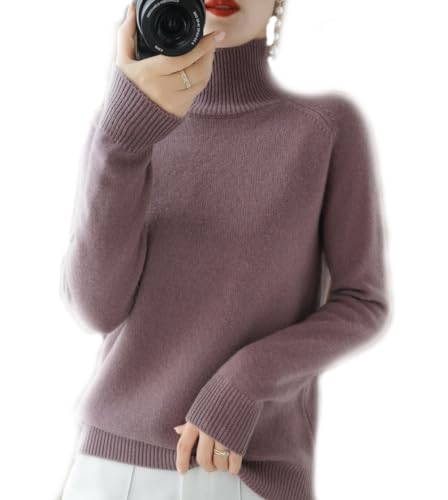 BAWUTZ Kaschmir-Pullover für Damen, Rollkragenpullover Damen,Langarmpullover, Freizeitpullover, Stehkragen Strickpulli Langarm Rolli Sweater für Herbst Winter (Lila,L) von BAWUTZ