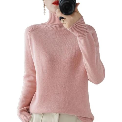 BAWUTZ Kaschmir-Pullover für Damen, Rollkragenpullover Damen,Langarmpullover, Freizeitpullover, Stehkragen Strickpulli Langarm Rolli Sweater für Herbst Winter (Rosa,L) von BAWUTZ