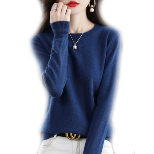 BAWUTZ Kaschmirpullover für Damen,100% Casual Solid Pullover, Sweater Basic Lose Rollkragen Pullover Bluse Tops, Stehkragen Strickpulli Langarm Rolli Sweater für Herbst Winter (Blau,M) von BAWUTZ