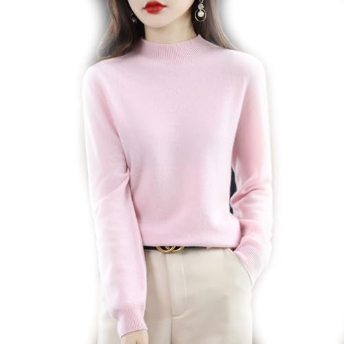 BAWUTZ Kaschmirpullover für Damen,100% Casual Solid Pullover, Sweater Basic Lose Rollkragen Pullover Bluse Tops, Stehkragen Strickpulli Langarm Rolli Sweater für Herbst Winter (Rosa,L) von BAWUTZ