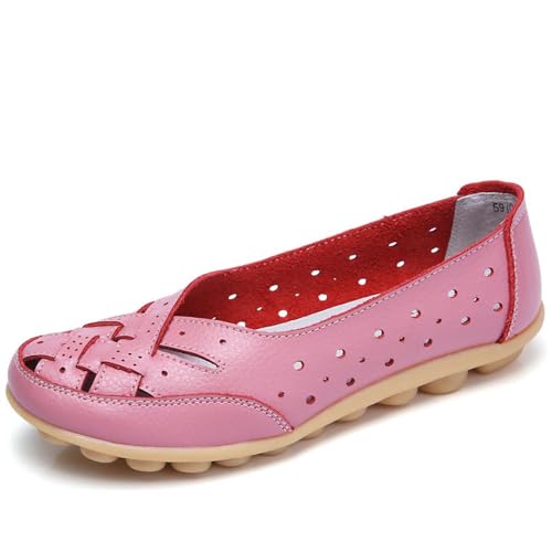 Klassische Penny Loafers für Frauen, Atmungsaktive Mokassins-Schuhe, Damen Bequeme Leder-Loafer zum Hineinschlüpfen, Orthopädische Slipper,orthopädische Slipper aus atmungsaktivem Leder (36,Rosa) von BAWUTZ