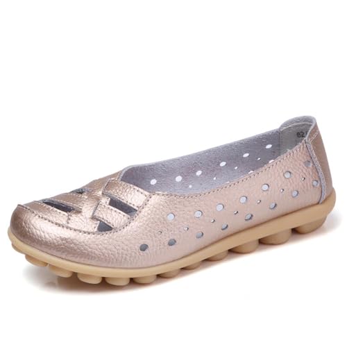 Klassische Penny Loafers für Frauen, Atmungsaktive Mokassins-Schuhe, Damen Bequeme Leder-Loafer zum Hineinschlüpfen, Orthopädische Slipper,orthopädische Slipper aus atmungsaktivem Leder (40,Gold) von BAWUTZ