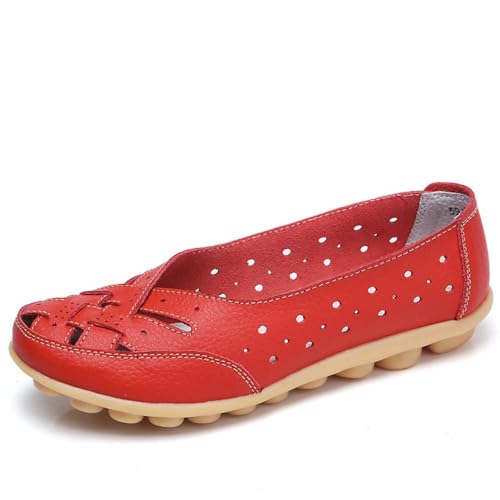 Klassische Penny Loafers für Frauen, Atmungsaktive Mokassins-Schuhe, Damen Bequeme Leder-Loafer zum Hineinschlüpfen, Orthopädische Slipper,orthopädische Slipper aus atmungsaktivem Leder (40,Rot) von BAWUTZ