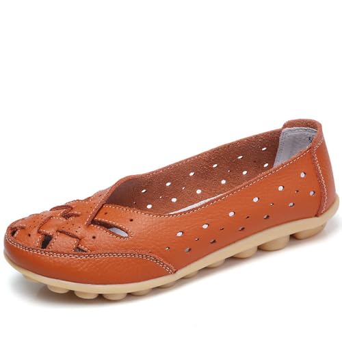 Klassische Penny Loafers für Frauen, Atmungsaktive Mokassins-Schuhe, Damen Bequeme Leder-Loafer zum Hineinschlüpfen, Orthopädische Slipper,orthopädische Slipper aus atmungsaktivem Leder (44,Orange) von BAWUTZ