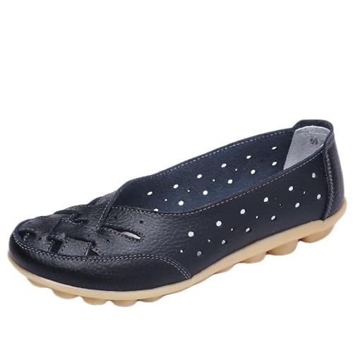 Klassische Penny Loafers für Frauen, Atmungsaktive Mokassins-Schuhe, Damen Bequeme Leder-Loafer zum Hineinschlüpfen, Orthopädische Slipper,orthopädische Slipper aus atmungsaktivem Leder (35,Schwarz) von BAWUTZ