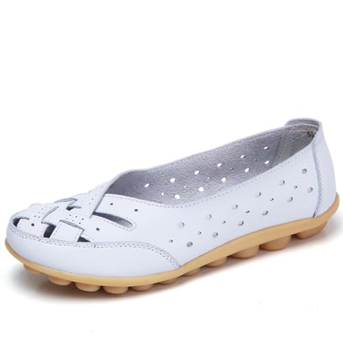 Klassische Penny Loafers für Frauen, Atmungsaktive Mokassins-Schuhe, Damen Bequeme Leder-Loafer zum Hineinschlüpfen, Orthopädische Slipper,orthopädische Slipper aus atmungsaktivem Leder (43,Weiß) von BAWUTZ