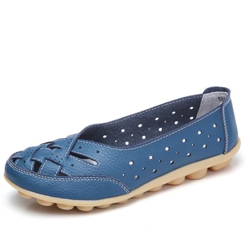 Klassische Penny Loafers für Frauen, Atmungsaktive Mokassins-Schuhe, Damen Bequeme Leder-Loafer zum Hineinschlüpfen, Orthopädische Slipper,orthopädische Slipper aus atmungsaktivem Leder (44,Hellblau) von BAWUTZ