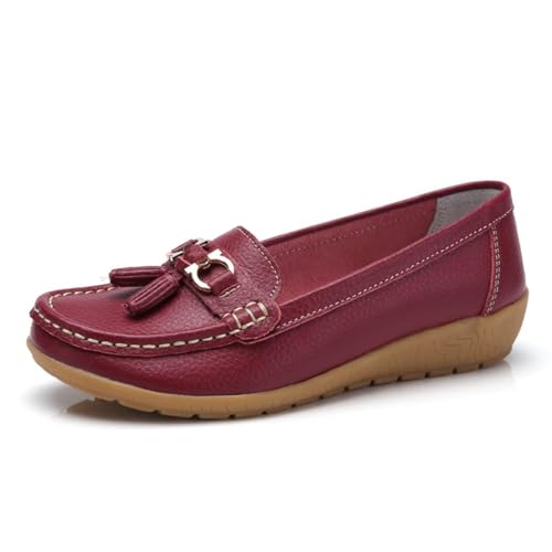 Klassische Penny Loafers für Frauen, Atmungsaktive Mokassins-Schuhe für Damen, orthopädische Schuhe für Damen,Breathable Leather Breathable Casual Shoes for Women,Hiking Shoes (35 EU,Orange Rot) von BAWUTZ