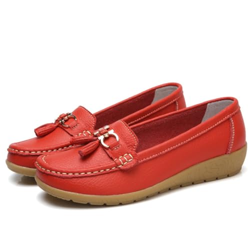 Klassische Penny Loafers für Frauen, Atmungsaktive Mokassins-Schuhe für Damen, orthopädische Schuhe für Damen,Breathable Leather Breathable Casual Shoes for Women,Hiking Shoes (35 EU,Rot) von BAWUTZ