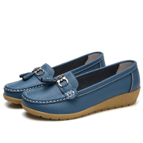 Klassische Penny Loafers für Frauen, Atmungsaktive Mokassins-Schuhe für Damen, orthopädische Schuhe für Damen,Breathable Leather Breathable Casual Shoes for Women,Hiking Shoes (36 EU,Blau) von BAWUTZ