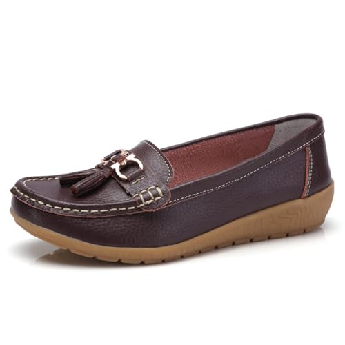 Klassische Penny Loafers für Frauen, Atmungsaktive Mokassins-Schuhe für Damen, orthopädische Schuhe für Damen,Breathable Leather Breathable Casual Shoes for Women,Hiking Shoes (37 EU,Braun) von BAWUTZ