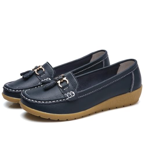 Klassische Penny Loafers für Frauen, Atmungsaktive Mokassins-Schuhe für Damen, orthopädische Schuhe für Damen,Breathable Leather Breathable Casual Shoes for Women,Hiking Shoes (37 EU,Dunkelblau) von BAWUTZ