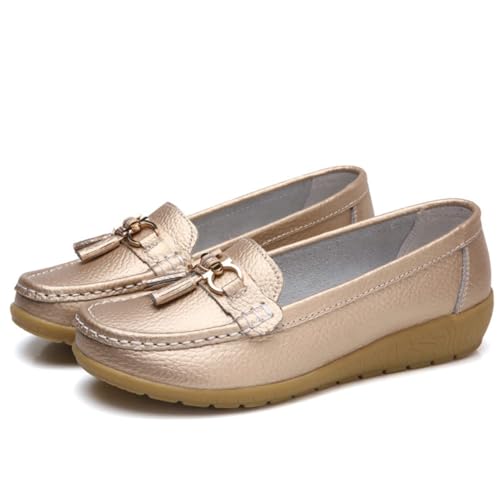 Klassische Penny Loafers für Frauen, Atmungsaktive Mokassins-Schuhe für Damen, orthopädische Schuhe für Damen,Breathable Leather Breathable Casual Shoes for Women,Hiking Shoes (37 EU,Gold) von BAWUTZ