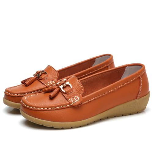 Klassische Penny Loafers für Frauen, Atmungsaktive Mokassins-Schuhe für Damen, orthopädische Schuhe für Damen,Breathable Leather Breathable Casual Shoes for Women,Hiking Shoes (37 EU,Orange) von BAWUTZ