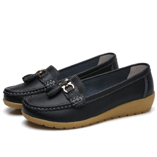 Klassische Penny Loafers für Frauen, Atmungsaktive Mokassins-Schuhe für Damen, orthopädische Schuhe für Damen,Breathable Leather Breathable Casual Shoes for Women,Hiking Shoes (37 EU,Schwarz) von BAWUTZ