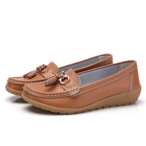 Klassische Penny Loafers für Frauen, Atmungsaktive Mokassins-Schuhe für Damen, orthopädische Schuhe für Damen,Breathable Leather Breathable Casual Shoes for Women,Hiking Shoes (38 EU,Hellbraun) von BAWUTZ