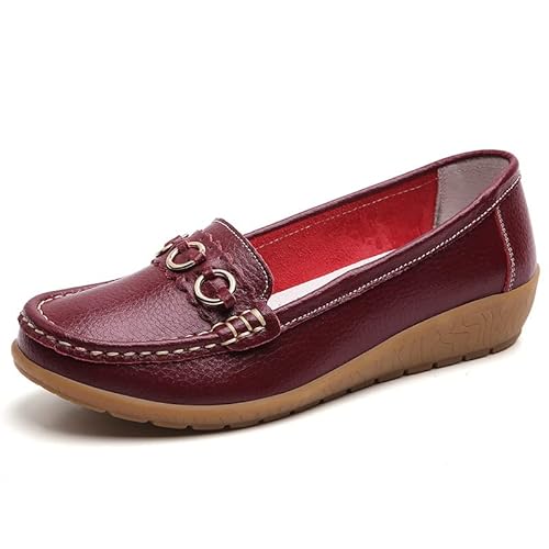 Klassische Penny Loafers für Frauen,Bequeme und leichte Penny-Loafer für Damen zum Hineinschlüpfen, orthopädische Schuhe für Damen,Breathable Leather Breathable Casual Shoes for Women (35,Rot A) von BAWUTZ