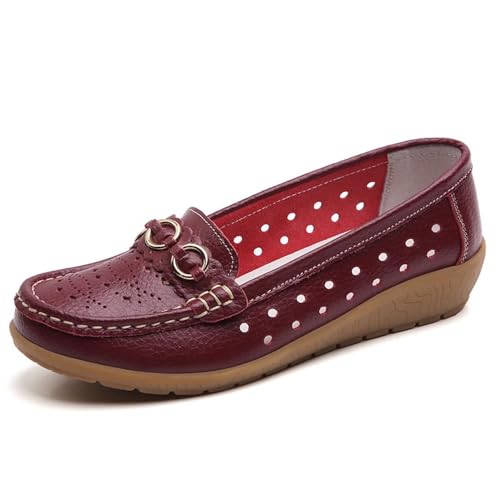 Klassische Penny Loafers für Frauen,Bequeme und leichte Penny-Loafer für Damen zum Hineinschlüpfen, orthopädische Schuhe für Damen,Breathable Leather Breathable Casual Shoes for Women (37,Rot B) von BAWUTZ