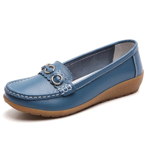 Klassische Penny Loafers für Frauen,Bequeme und leichte Penny-Loafer für Damen zum Hineinschlüpfen, orthopädische Schuhe für Damen,Breathable Leather Breathable Casual Shoes for Women (42,Blau A) von BAWUTZ