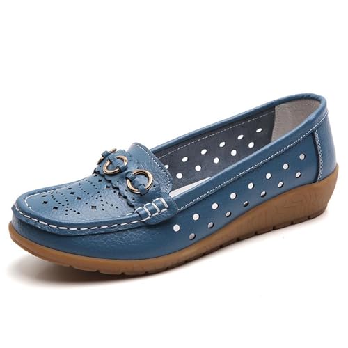Klassische Penny Loafers für Frauen,Bequeme und leichte Penny-Loafer für Damen zum Hineinschlüpfen, orthopädische Schuhe für Damen,Breathable Leather Breathable Casual Shoes for Women (43,Blau B) von BAWUTZ