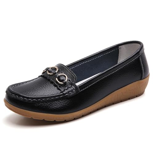 Klassische Penny Loafers für Frauen,Bequeme und leichte Penny-Loafer für Damen zum Hineinschlüpfen, orthopädische Schuhe für Damen,Breathable Leather Breathable Casual Shoes for Women (37,Schwarz A) von BAWUTZ