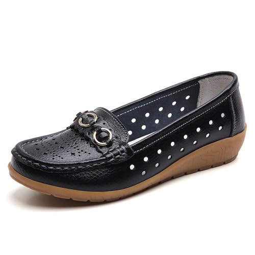 Klassische Penny Loafers für Frauen,Bequeme und leichte Penny-Loafer für Damen zum Hineinschlüpfen, orthopädische Schuhe für Damen,Breathable Leather Breathable Casual Shoes for Women (41,Schwarz B) von BAWUTZ