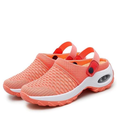 Orthopädische Schuhe Damen,Air Cushion Slip On Sneakers,Casual Mesh Atmungsaktiv mit Einlegesohle Hausschuhe Turnschuhe,Leichtgewicht Luftkissen Frauen Anti-Rutsch-Schuhe Mom Schuhe (Orange,42) von BAWUTZ