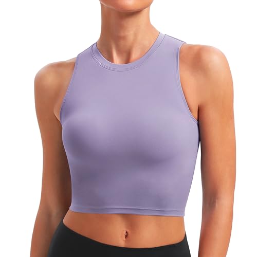 BAYDI Sport BH Damen ohne Buegel Bustier Abnehmbare Gepolsterte Crop-Tops Hochgeschlossenes Tanktop Yoga Fitness Soft Bra Lila von BAYDI