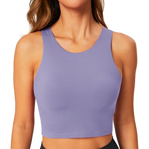 BAYDI Sport BH Damen ohne Buegel Bustier Hochgeschlossenes Crop Top Racerback Tanktops Abnehmbare Polsterung Yoga Bra Lila von BAYDI