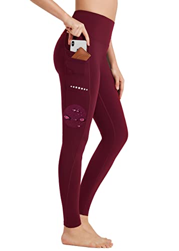 BAYGE Damen Sport Leggings Winter Hohe Taille Fleece Gefüttert Wasserdicht Blickdicht Bauchkontrolle Slim Fit Yogahose Sporthose Sweathose Fitnesshose mit Taschen, Rot, M von BAYGE