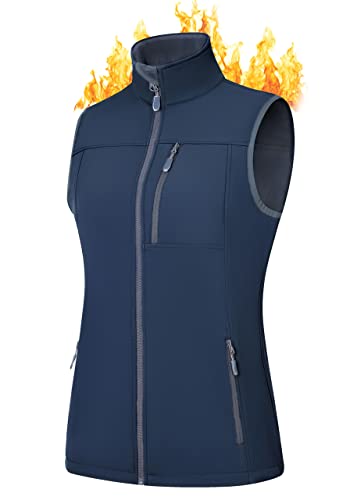 BAYGE Damen Thermo Weste Ärmellose Fleeceweste Leicht Wasserdicht Winddicht Atmungsaktiv Luafwesten Stehkragen Softshell Weste mit Reißverschlusstaschen, Blau, XS von BAYGE