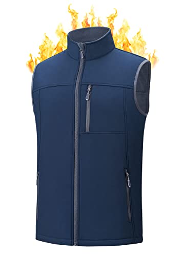 BAYGE Herren Thermo Weste Ärmellose Fleeceweste Wasserdicht Leicht Winddicht Atmungsaktiv Stehkragen Warm Softshell Weste Outdoor Jacke mit Reißverschlusstaschen, Blau, XL von BAYGE