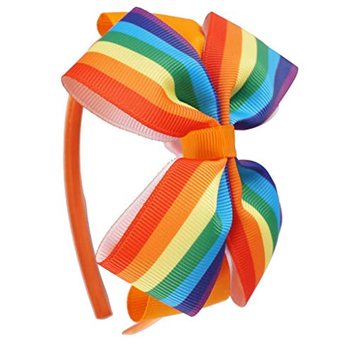 Kinder Mädchen Bedecktes Stirnband Süßes Doppellagiges Regenbogen Ripsband Schleifen Haarband Prinzessin Haarschmuck Kristall Stirnband von BAYORE