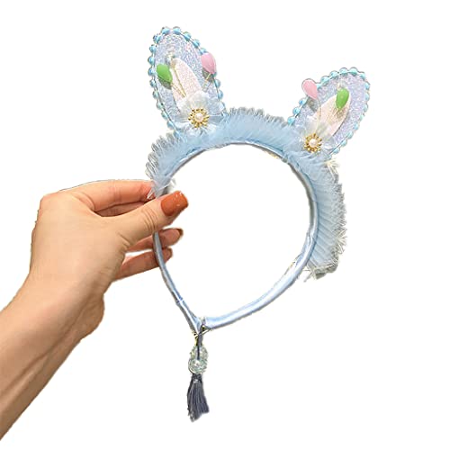 Rüschen Spitzen Stirnband Mit Ohren Glitzerndes Hasenohren Haarband Bühnen Kopfbedeckung Schöner Kopfschmuck Für Kinder Rüschen Spitzen Haarband Haarband von BAYORE