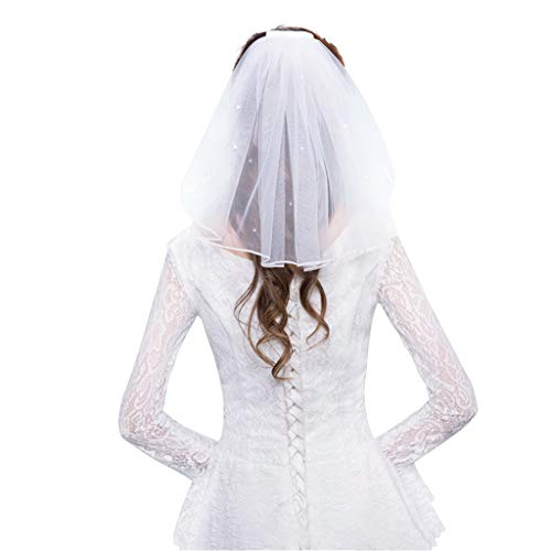 Tüll Hochzeitskleid Schleier Weißer Bandrand Strasssteine Künstliche Perlen Kurzer Brautkamm Für Frauen von BAYORE