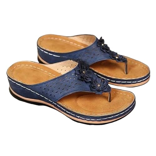 BBAUER Sandalen Damen Dicke Sohle Flip Flops Sommer Flat Flip Flop T Strap Sandalen Plus Size Sandalen-Blau-37 von BBAUER