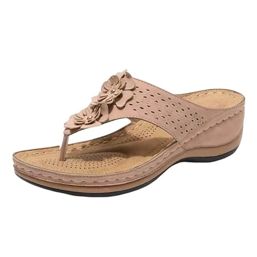 BBAUER Sandalen Damen Dicke Sohle Flip Flops Sommer Flat Flip Flop T Strap Sandalen Plus Size Sandalen-Rosa-38 von BBAUER