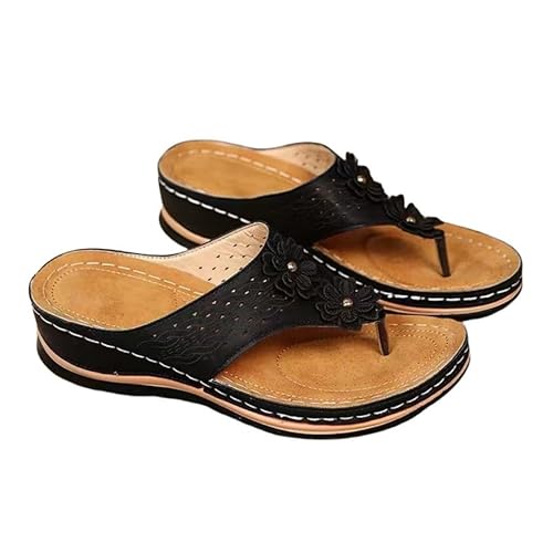 BBAUER Sandalen Damen Dicke Sohle Flip Flops Sommer Flat Flip Flop T Strap Sandalen Plus Size Sandalen-Schwarz-36 von BBAUER