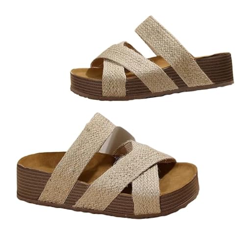 BBAUER Sandalen Damen Kork Flache Sandalen Anti-Rutsch Dicke Sohle Flats Outdoor Hausschuhe Damen Sandalen-Weiss-38 von BBAUER