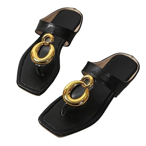 BBAUER Sandalen Damen Sandalen Flip Flop Sandalen Flat Heel Retro Sommer Schuhe Mode Casual Sandalen-Schwarz-36 von BBAUER