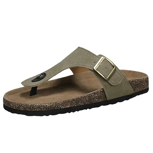 BBAUER Sandalen Damen Sandalen Sommer Open Toe Damenschuhe Flache Sandalen Damen Rutschfeste Leichte Laufschuhe-Khaki-39 von BBAUER