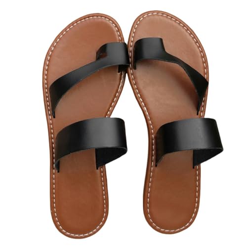 BBAUER Sandalen Damen Sommer Casual Sandalen Flat Flip Flop Damen Große Größe Open Toe Sandalen-Schwarz-38 von BBAUER