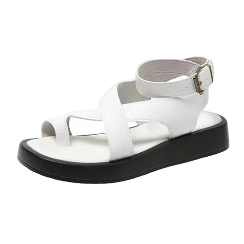 BBAUER Sandalen Damen Sommer Sandalen Leder Damen Sandalen Flache Mode Sandalen Damen Wedges-Weiss-38 von BBAUER