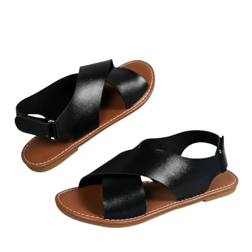 BBAUER Sandalen Damenschuhe Mode Schnalle Damen Sandalen Sommer Einfarbige Outdoor Flat Casual Strand Sandalen-Schwarz-35 von BBAUER