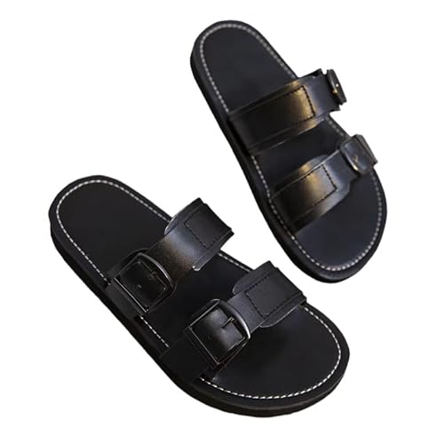 BBAUER Sandalen Damenschuhe Sommer Flache Hausschuhe Frauen Römische Schnalle Casual Strand Hausschuhe Frauen-Schwarz-35 von BBAUER