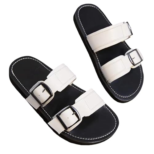 BBAUER Sandalen Damenschuhe Sommer Flache Hausschuhe Frauen Römische Schnalle Casual Strand Hausschuhe Frauen-Weiß-41 von BBAUER