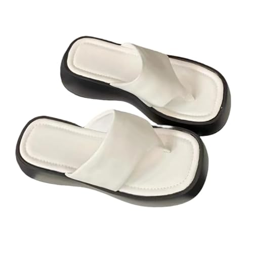 BBAUER Sandalen Damenschuhe Sommer Sandalen Dicke Sohle Hausschuhe Strand Pu Leder Casual Damen Flip-Flops-Weiß-35 von BBAUER