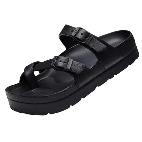 BBAUER Sandalen Dicke Sohle Sandalen Damen Schleife Schuhe Verstellbare Schnalle Hausschuhe Outdoor Strand Hausschuhe-Schwarz A-37(23Cm) von BBAUER