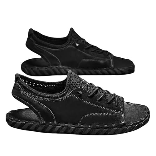 BBAUER Sandalen Herren Sandalen Sommer Hausschuhe Atmungsaktive Strandschuhe Leder Outdoor Wandern Fischer Open Toe Flats-Schwarz-40 von BBAUER