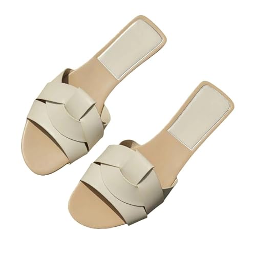 BBAUER Sandalen Mode Hausschuhe Frauen Flache Sandalen Casual Strand Hausschuhe Fisch Mund Schuhe Flache Hausschuhe-Beige-40 von BBAUER